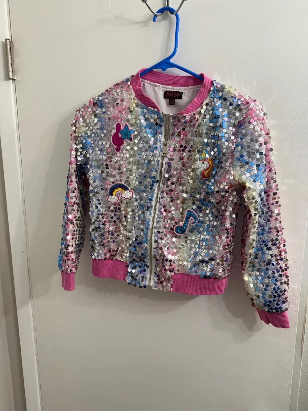 Justice Pink & Silver Sequin Dance Bomber Jacket